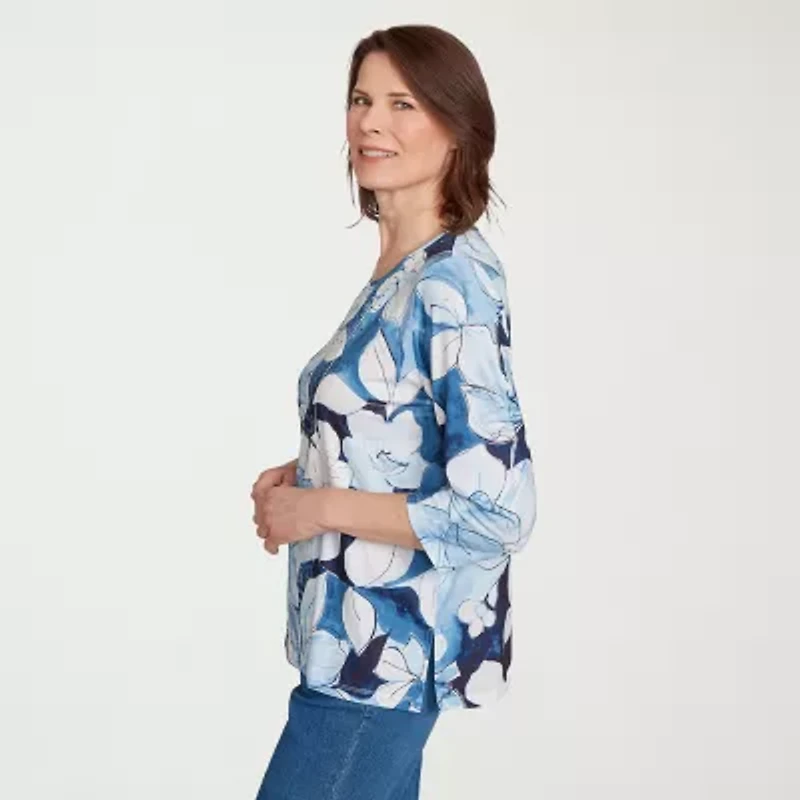 Alfred Dunner Classics Womens Crew Neck 3/4 Sleeve T-Shirt