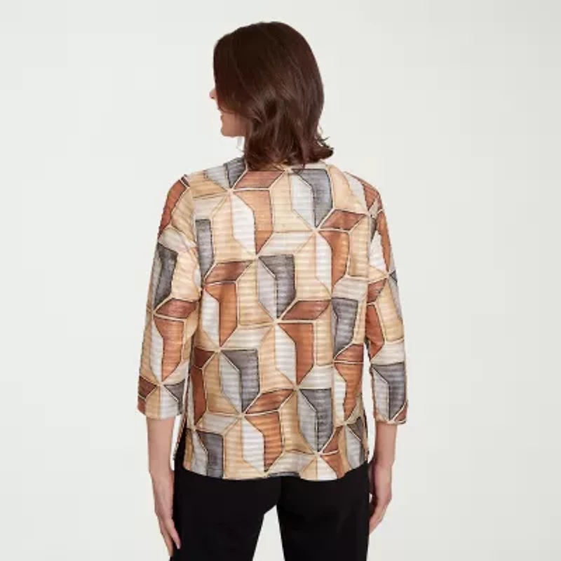 Alfred Dunner Classics Womens Crew Neck 3/4 Sleeve T-Shirt