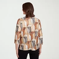 Alfred Dunner Classics Womens Crew Neck 3/4 Sleeve T-Shirt