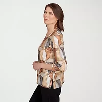 Alfred Dunner Classics Womens Crew Neck 3/4 Sleeve T-Shirt