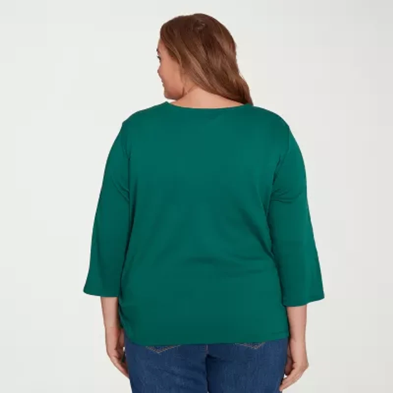 Alfred Dunner Classics Womens Crew Neck 3/4 Sleeve Plus T-Shirt