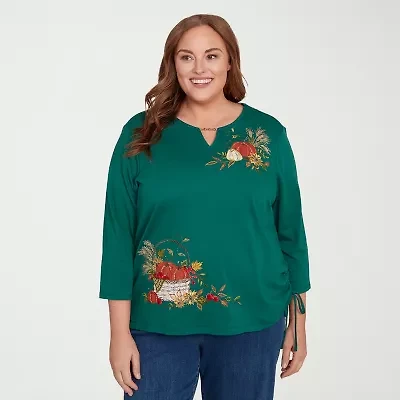 Alfred Dunner Classics Womens Crew Neck 3/4 Sleeve Plus T-Shirt