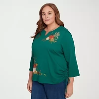 Alfred Dunner Classics Womens Crew Neck 3/4 Sleeve Plus T-Shirt