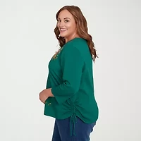 Alfred Dunner Classics Womens Crew Neck 3/4 Sleeve Plus T-Shirt