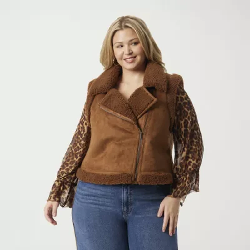 JS Jessica Simpson Womens Plus Faux Fur Shearling Midweight Vest