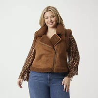 JS Jessica Simpson Womens Plus Faux Fur Shearling Midweight Vest