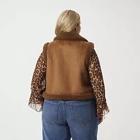 JS Jessica Simpson Womens Plus Faux Fur Shearling Midweight Vest