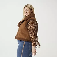 JS Jessica Simpson Womens Plus Faux Fur Shearling Midweight Vest