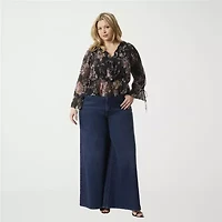 JS Jessica Simpson Womens Keyhole Neck Long Sleeve Lined Plus Blouse