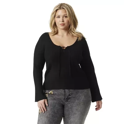 JS Jessica Simpson Plus Womens Round Neck Long Sleeve Pullover Sweater