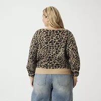 JS Jessica Simpson Plus Womens Round Neck Long Sleeve Animal Pullover Sweater