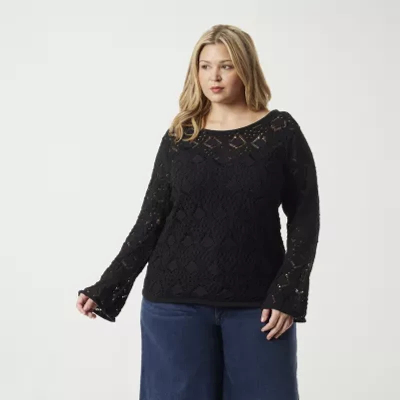 JS Jessica Simpson Plus Womens Round Neck Long Sleeve Pullover Sweater