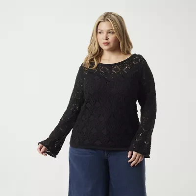 JS Jessica Simpson Plus Womens Round Neck Long Sleeve Pullover Sweater