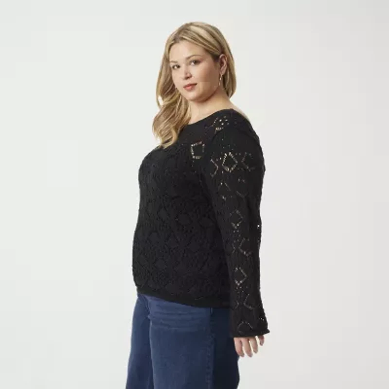 JS Jessica Simpson Plus Womens Round Neck Long Sleeve Pullover Sweater