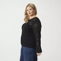 JS Jessica Simpson Plus Womens Round Neck Long Sleeve Pullover Sweater