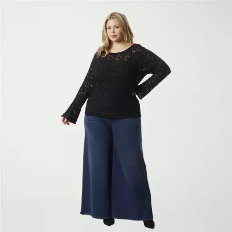 JS Jessica Simpson Plus Womens Round Neck Long Sleeve Pullover Sweater