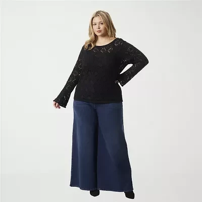 JS Jessica Simpson Plus Womens Round Neck Long Sleeve Pullover Sweater