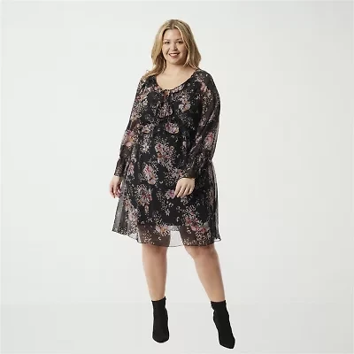 JS Jessica Simpson Womens Long Sleeve Animal Plus A-Line Dress