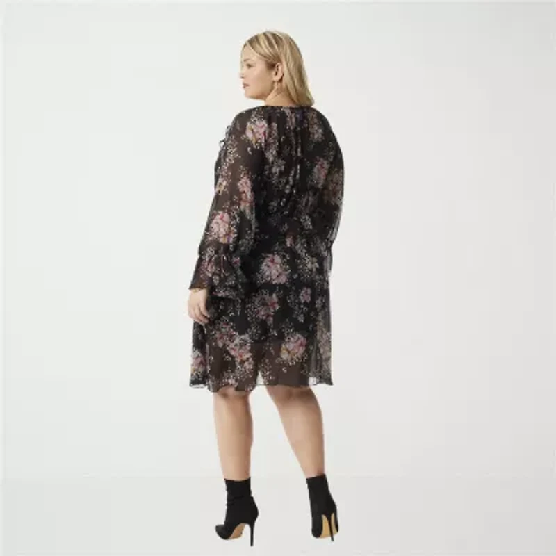 JS Jessica Simpson Womens Long Sleeve Animal Plus A-Line Dress