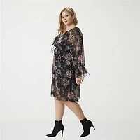 JS Jessica Simpson Womens Long Sleeve Animal Plus A-Line Dress