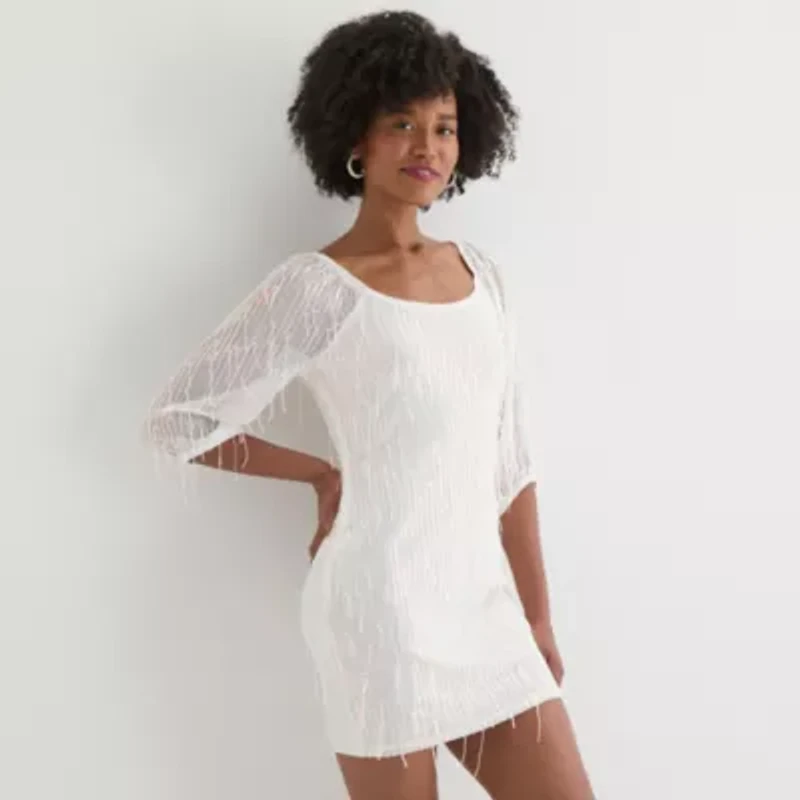 Secret Charm Womens Juniors Long Sleeve Bodycon Dress