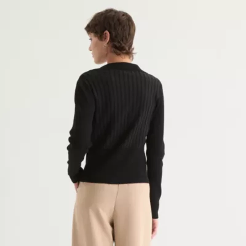by&by Juniors Womens Long Sleeve Polo Shirt