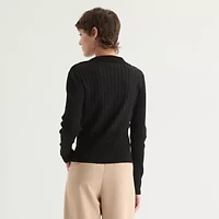 by&by Juniors Womens Long Sleeve Polo Shirt