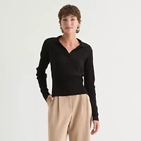 by&by Juniors Womens Long Sleeve Polo Shirt