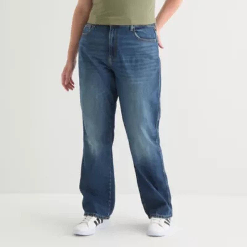 Arizona Womens Juniors Plus High Rise Straight Leg Jean