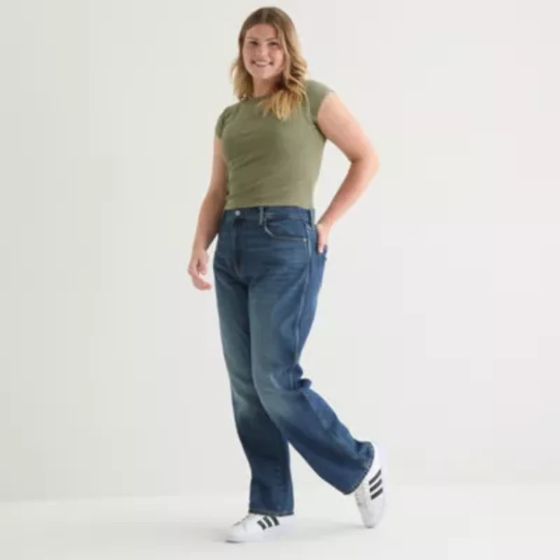 Arizona Juniors Plus Womens High Rise Straight Leg Jean