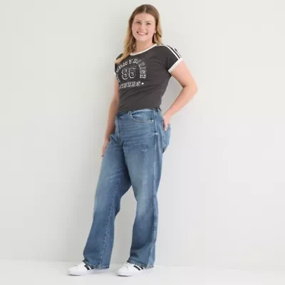 Arizona Womens Juniors Plus High Rise Straight Leg Jean