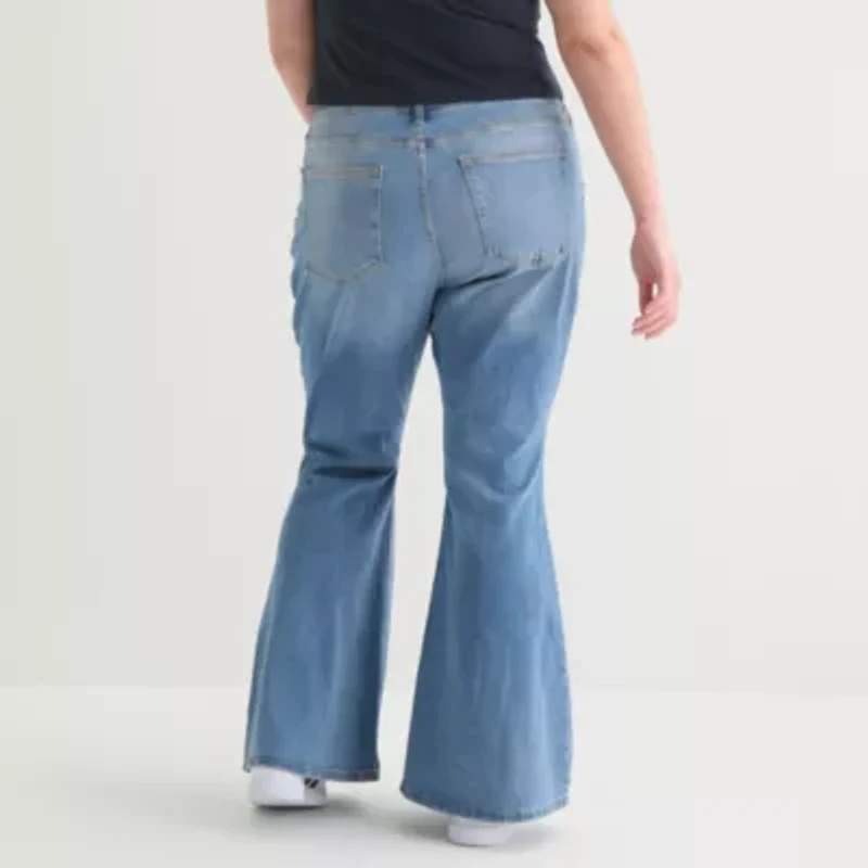 Arizona Womens Juniors Plus Low Rise Flare Leg Jean