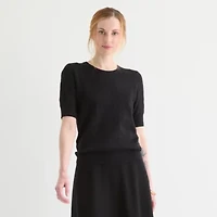 Liz Claiborne Womens Crew Neck Short Sleeve Pullover Sweater