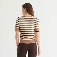 Liz Claiborne Womens Crew Neck Elbow Sleeve Pullover Sweater