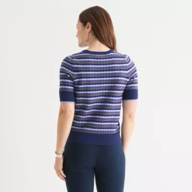 Liz Claiborne Womens Crew Neck Elbow Sleeve Pullover Sweater