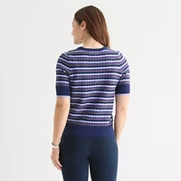 Liz Claiborne Womens Crew Neck Elbow Sleeve Pullover Sweater