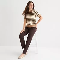 Liz Claiborne Womens Crew Neck Elbow Sleeve Pullover Sweater