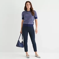 Liz Claiborne Womens Crew Neck Elbow Sleeve Pullover Sweater