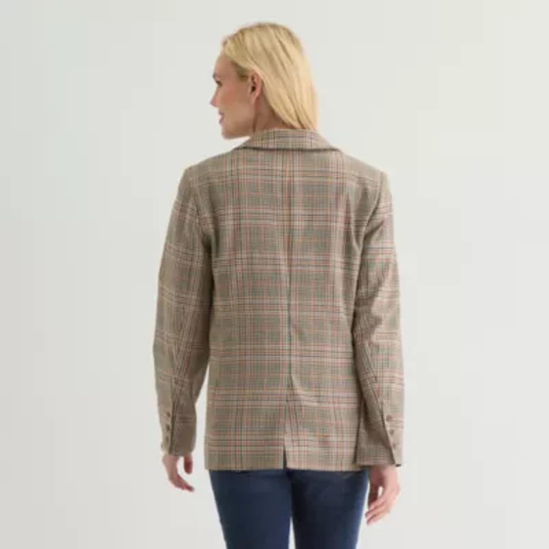 St. John's Bay Womens Plaid Regular Fit Blazer