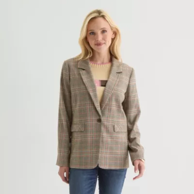 St. John's Bay Womens Plaid Regular Fit Blazer