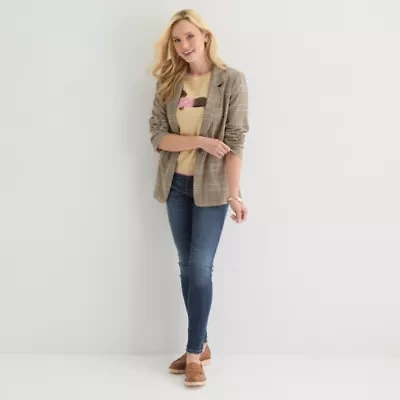 St. John's Bay Womens Plaid Regular Fit Blazer
