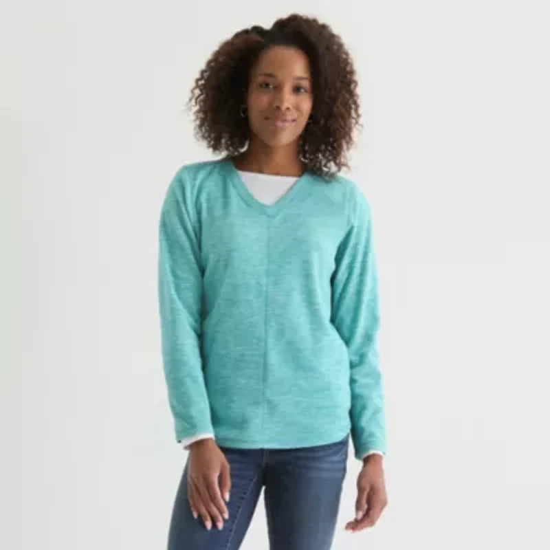 St. John's Bay Womens V Neck Long Sleeve Sweatshirt