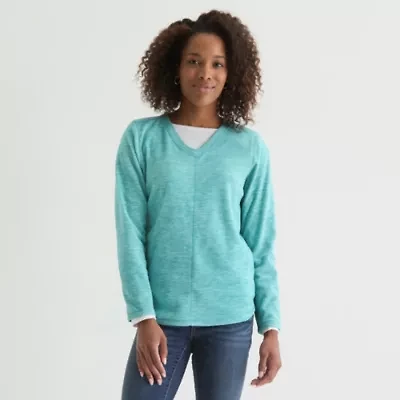 St. John's Bay Womens V Neck Long Sleeve Sweatshirt