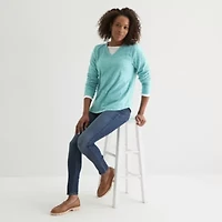 St. John's Bay Womens V Neck Long Sleeve Sweatshirt