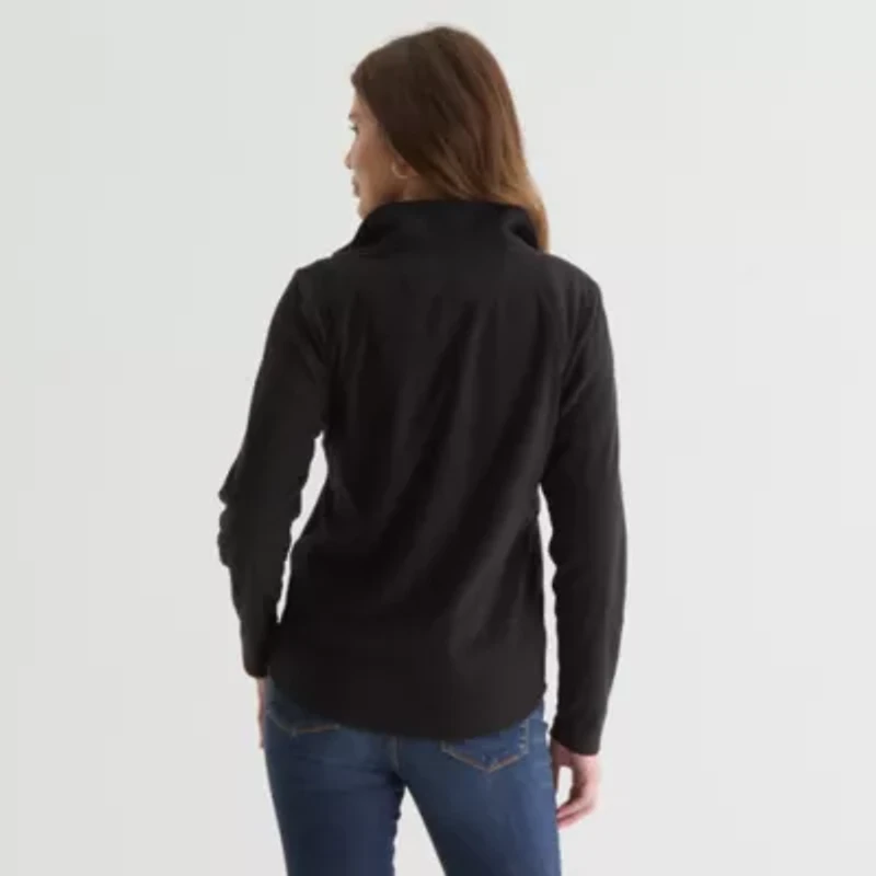 St. John's Bay Womens Open Neck Polar Fleece Long Sleeve 1/4 Zip Sweatshirt
