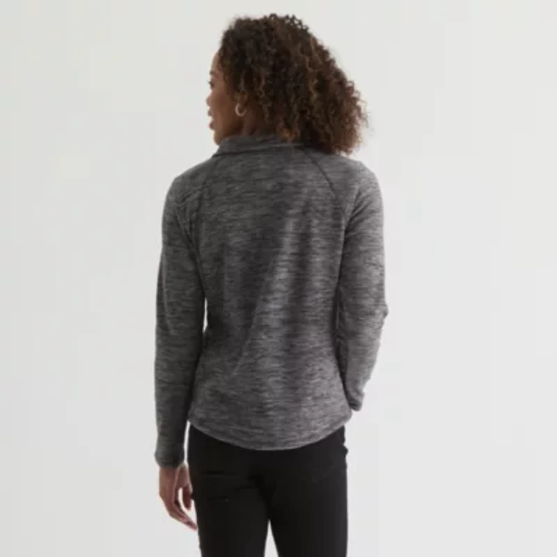 St. John's Bay Womens Open Neck Polar Fleece Long Sleeve 1/4 Zip Sweatshirt
