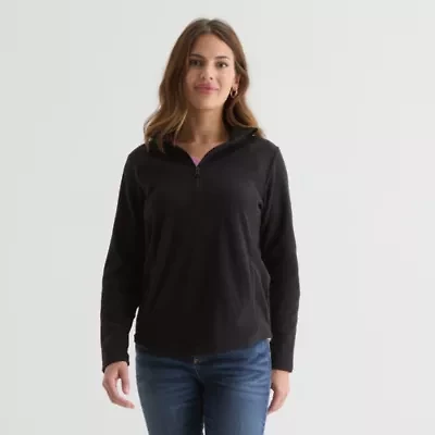 St. John's Bay Womens Open Neck Polar Fleece Long Sleeve 1/4 Zip Sweatshirt