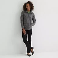 St. John's Bay Womens Open Neck Polar Fleece Long Sleeve 1/4 Zip Sweatshirt