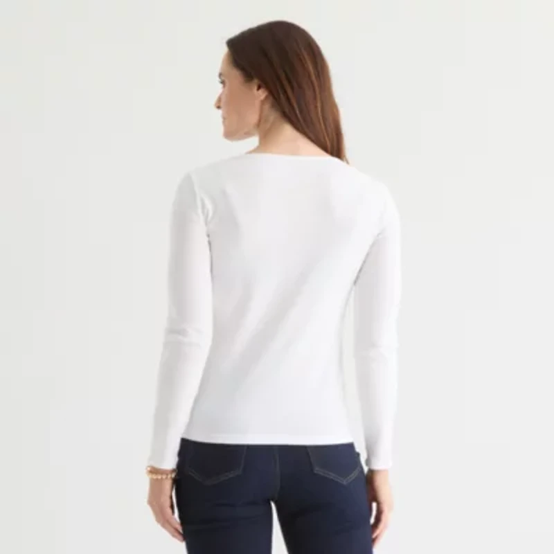 Liz Claiborne Womens Crew Neck Long Sleeve T-Shirt