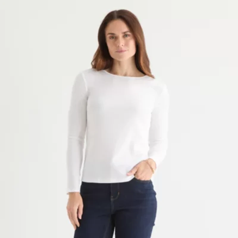 Liz Claiborne Womens Crew Neck Long Sleeve T-Shirt